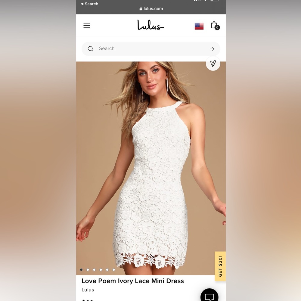 Lulus Ivory lace mini dress size XS ; worn once - new to perfect condition